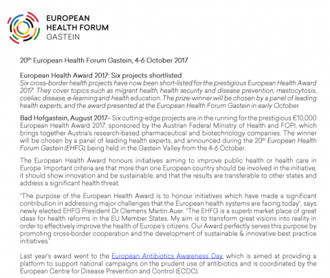 European Health Awards 2017 Shortlisted projects