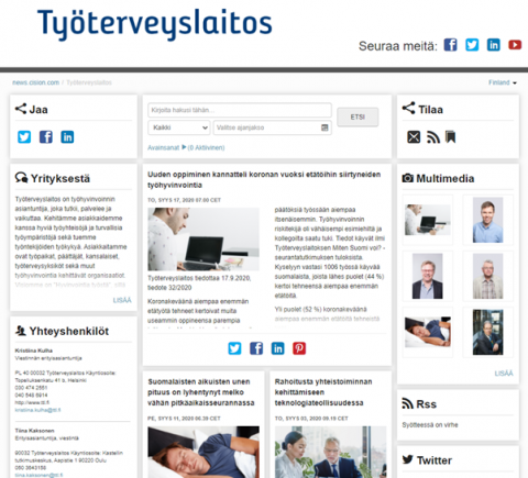 The newsroom of the Finnish Institute of Occupational Health