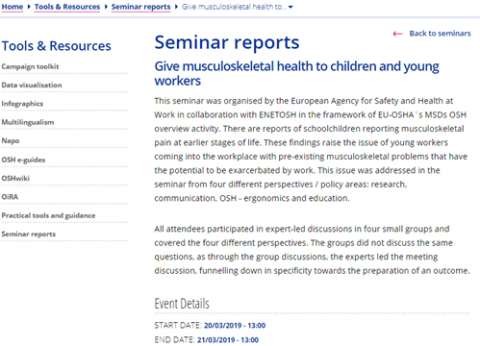 Seminar on musculoskeletal health in children and young workers