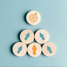 Business growth success achievement concept, arranging wooden block stacking as step stair or ladder for planning development leadership and customer target group concept.