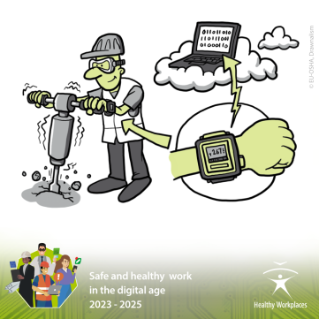 Cartoon workers with wearable device