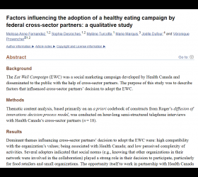 Factors influencing the adoption of a healthy eating campaign by federal cross-sector partners: a qualitative study